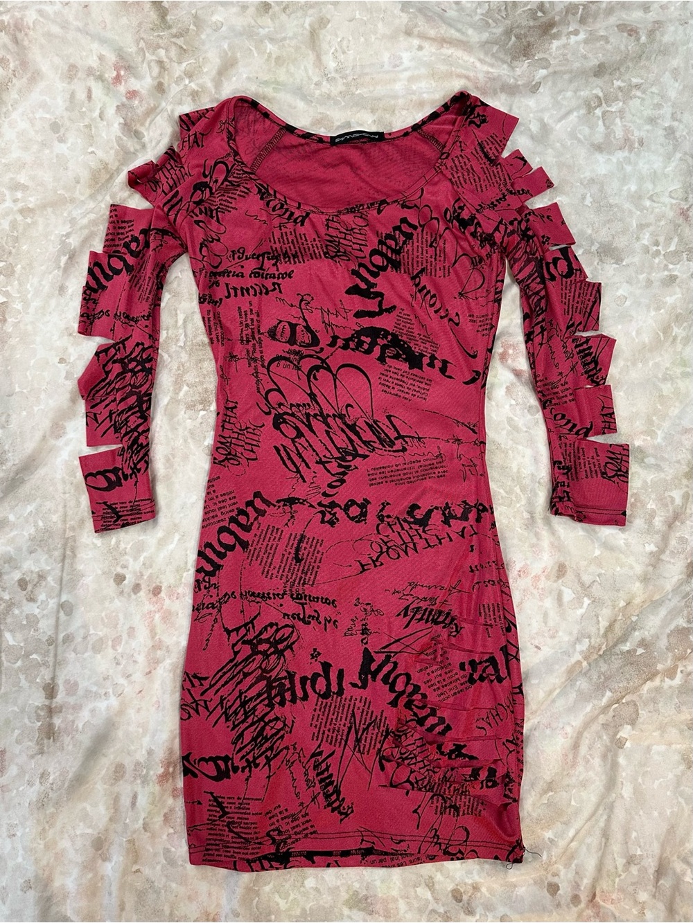 Symphony Pink Script-Print Cutout Sleeve Mini Dress